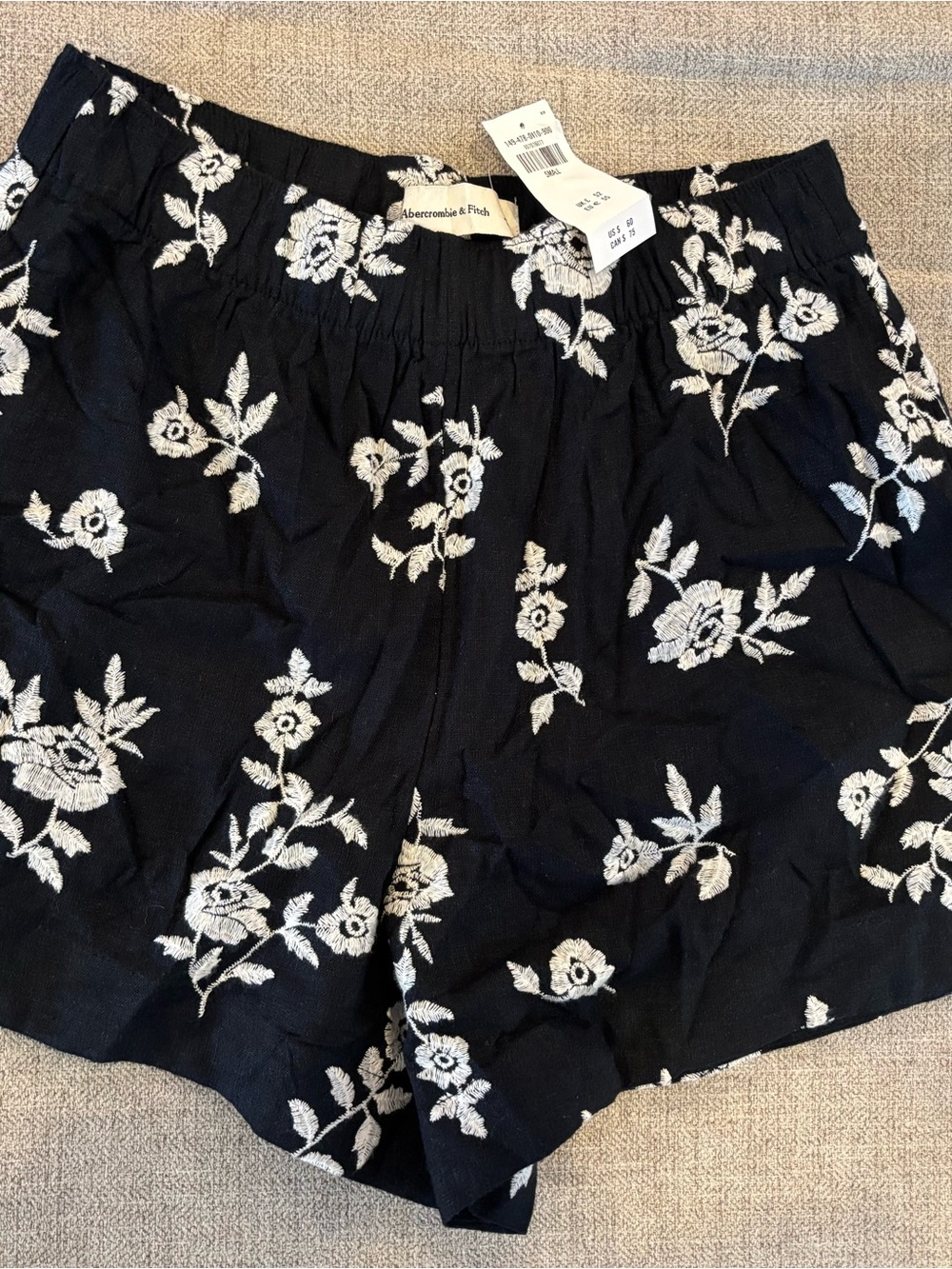 Abercrombie & Fitch Black Shorts with White Floral Embroidery